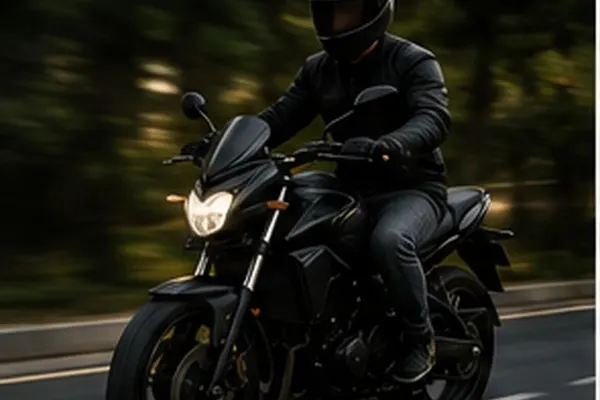 A motorcycle rider on a Colombo street at night